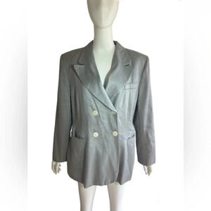 Laurel Womens Double Breasted Grey Fitted Blazer Jacket Linen Size US 8